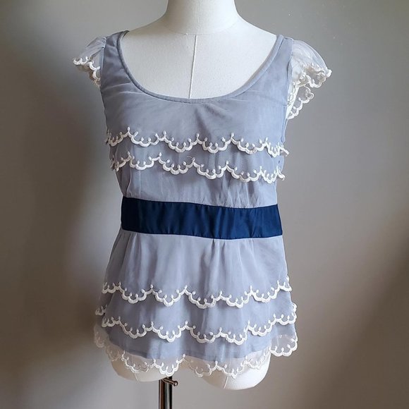 Floreat Tops - Tiered overlay blouse Floreat size 6 steely blue